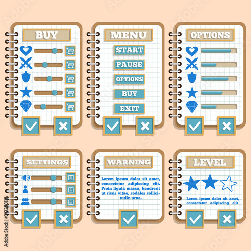 Design of the game user interface. Vector illustration.