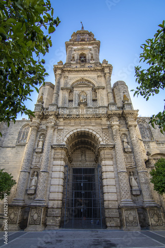 Fachada y torre de la Iglesia de San Miguel en Jerez de la Frontera Cadiz 