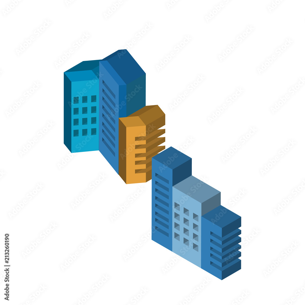 Buildings isometric right top view 3D icon Buildings isometric right top view 3D icon