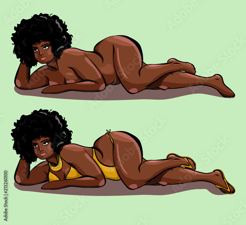 The plump girl. Cute chubby. Summer girl, sexy women, Vector