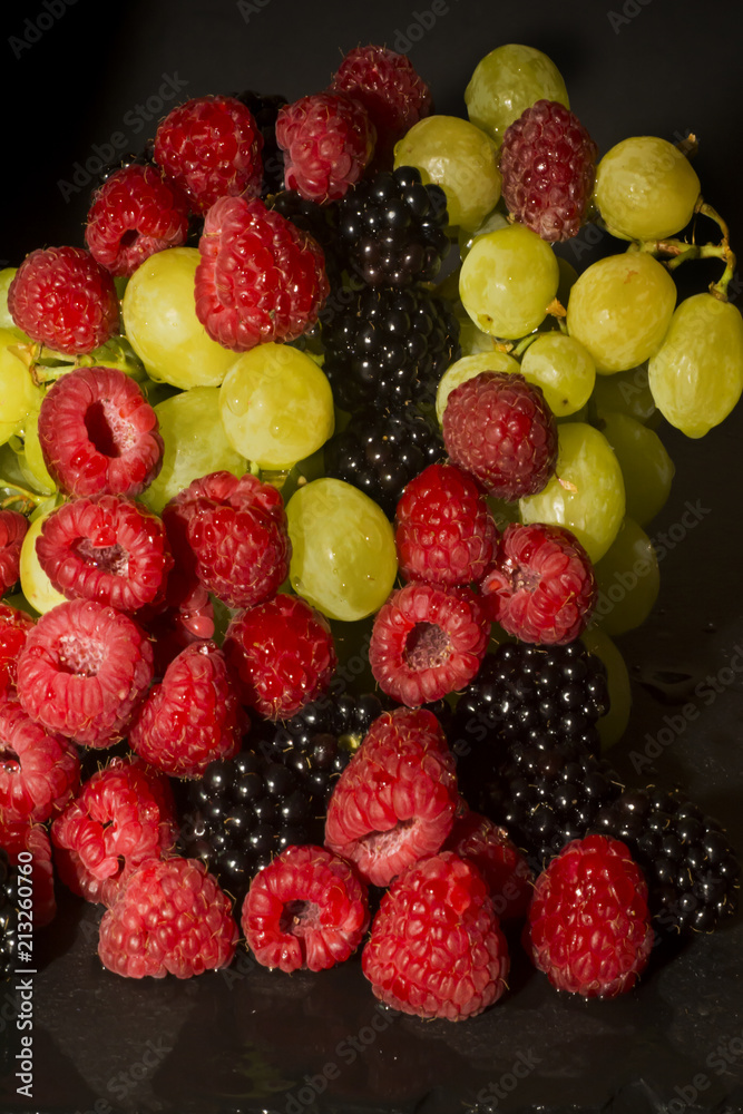 Varied fruit, blackberry, raspberry and grapes Varied fruit, blackberry, raspberry and grapes
