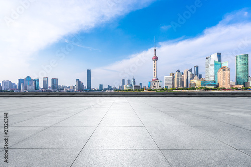 empty square with city skyline