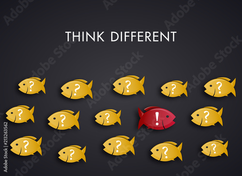 School of fish think different and swim against the current vector illustration