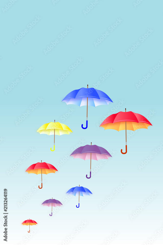 Regenschirme im wolkigen Himmel