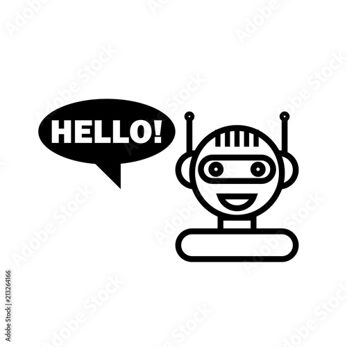 Black Line Chat Bot. Cute Smiling Chatbot Icon. Robot Virtual Assistance. Online Consultation.