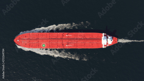 oil tanker floating in the ocean, top view