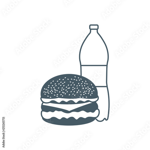 Burger and bottle of soda water.