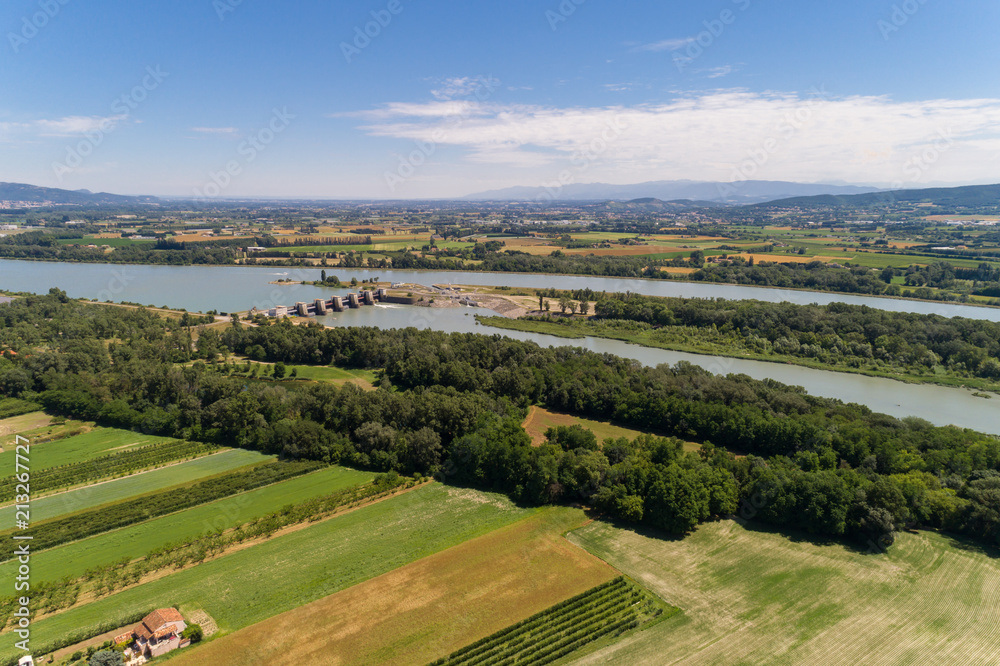 Luftbild Rhonetal zwischen le Pouzin und Baix