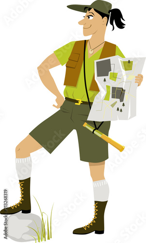 Female outdoor guide with a map, EPS 8 vector illustration