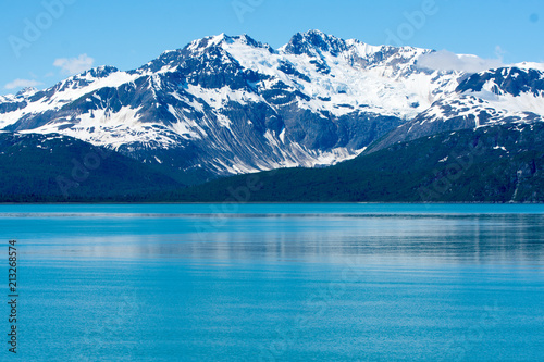 A view in Glacier Bay, Alaska of the snow capped moutains © chrt2hrt