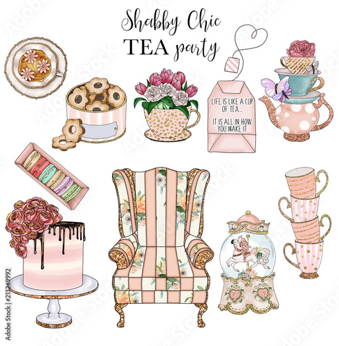 Collection of Shabby Chic items and tea Party set - handmade raster clip arts