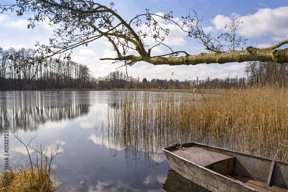A sunny winter day at a small lake in the state of Brandenburg. It is sunny and the spring will come soon.
