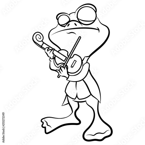 Funny Toad play Classical Music with Violin Coloring Book Cartoon Vector