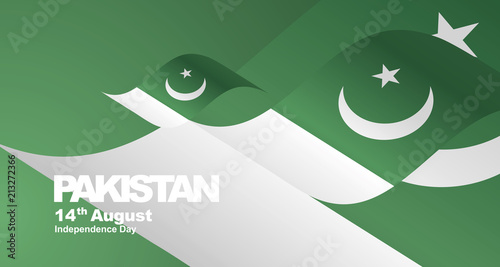 Pakistan Independence Day flag ribbon landscape background
