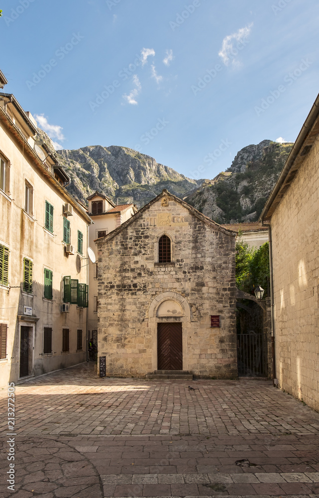 Narrow stone house in the old town of Kotor. Montenegro.