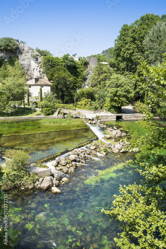The headwaters of the Sorgue in Fontaine de Vaucluse. Vaucluse, Provence, France, Europe