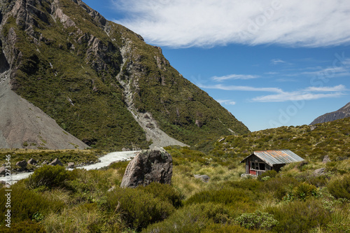 Hut in Aoraki Mount Cook national park, south island, New Zealand photo