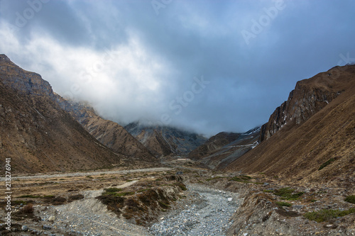 Beautiful mountain landscape in the vicinity of Muktinath, Nepal.