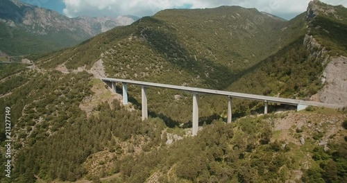 Aerial, Bridge Above Torrent Del Bac Divi, Pyrenees, Spain - graded Version photo