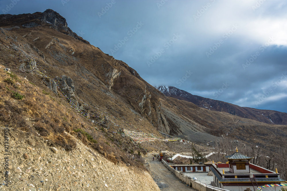 Beautiful mountain landscape with small temple, Nepal. Beautiful mountain landscape with small temple, Nepal.