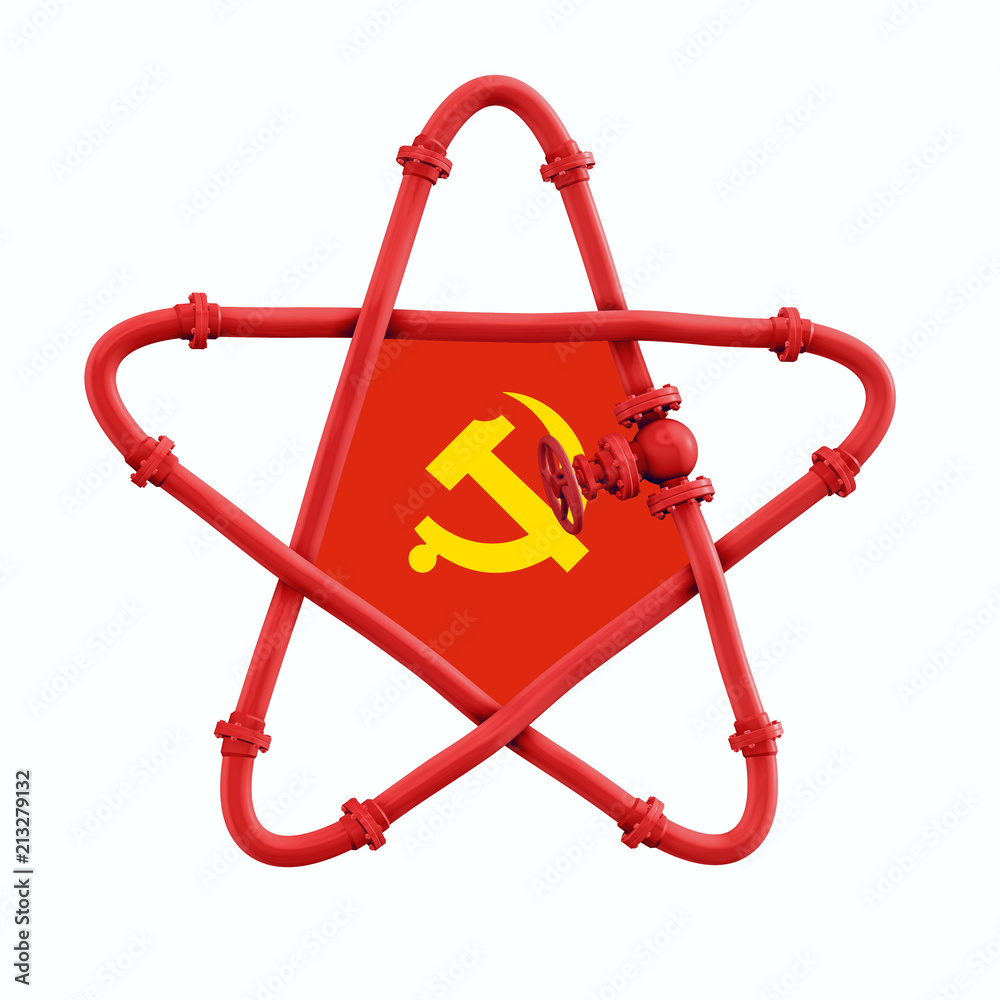 Gas pipe star shaped with valve 3D rendering Gas pipe star shaped with valve 3D rendering