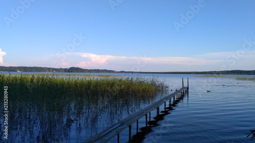 russian lake wit bridge and forest, wooden  pathway 3 © Roman