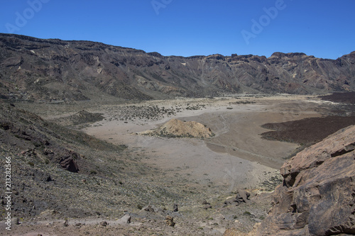 Desert in Tenerife. Lunar landscape in Tenerife national park.Volcanic mountain scenery, Teide National Park, Canary islands, Spain.Hiking in the mountains and desert