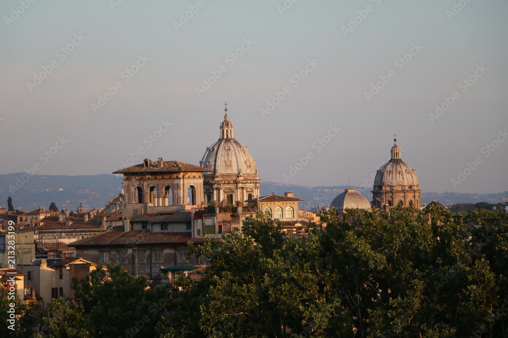 View from Castel Sant’Angelo to Rome at sunset, Italy 