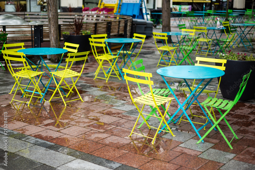 Empty Tables at an outdoor eatery Empty Tables at an outdoor eatery