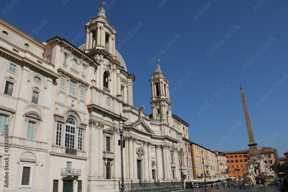 Santa Agnese in Agone and Fontana dei Quattro Fiumi at Piazza Navona in Rome, Italy 