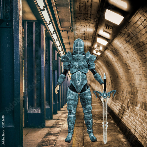 3D Illustration of Female Urban Ninja Warrior in Moody Surrounding