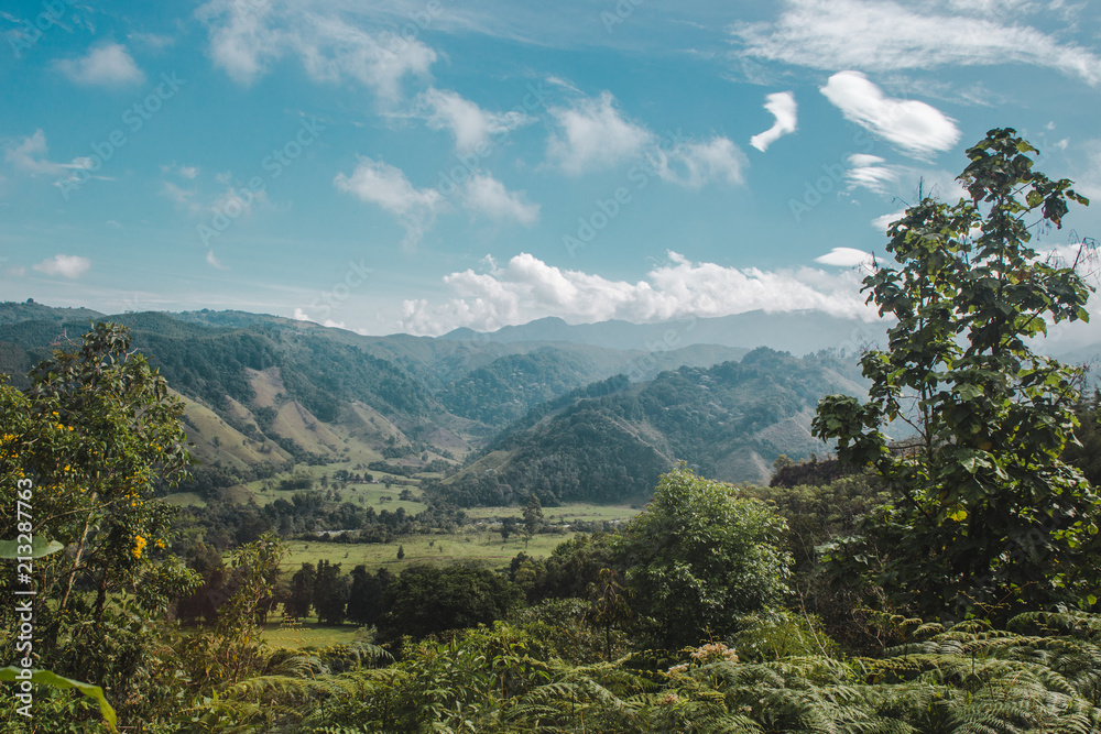 Fototapeta premium Views over the valleys of Salento, Quindio, the coffee growing region of Colombia