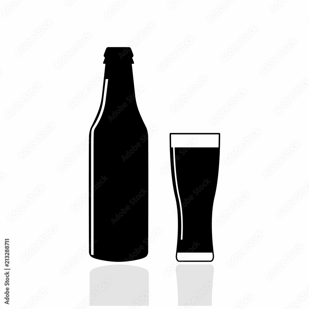 Bottle and glass of beer. Alcohol drink symbol. Emblem for bar, pub Bottle and glass of beer. Alcohol drink symbol. Emblem for bar, pub