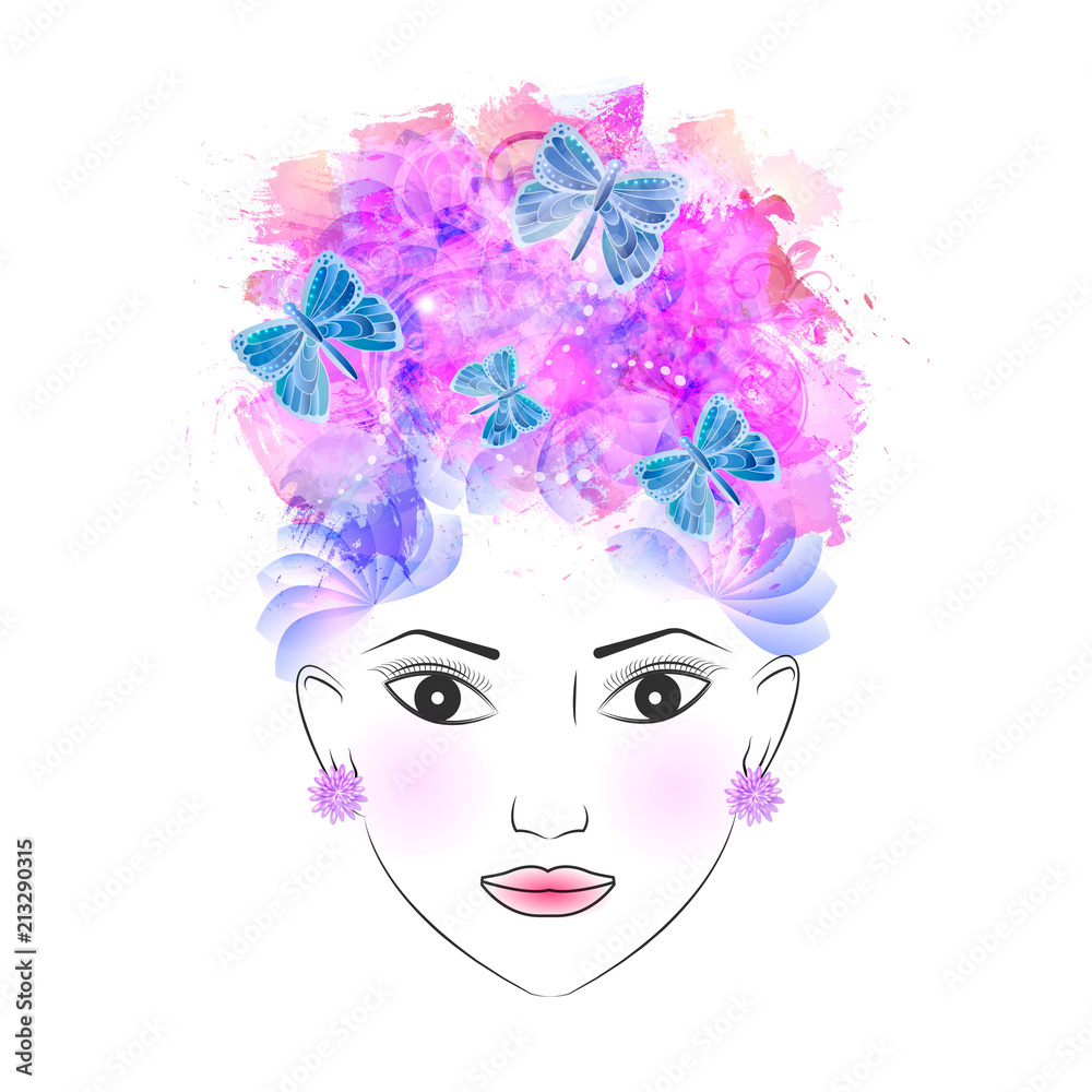 abstract girl with flowers in her hair. vector abstract girl with flowers in her hair. vector