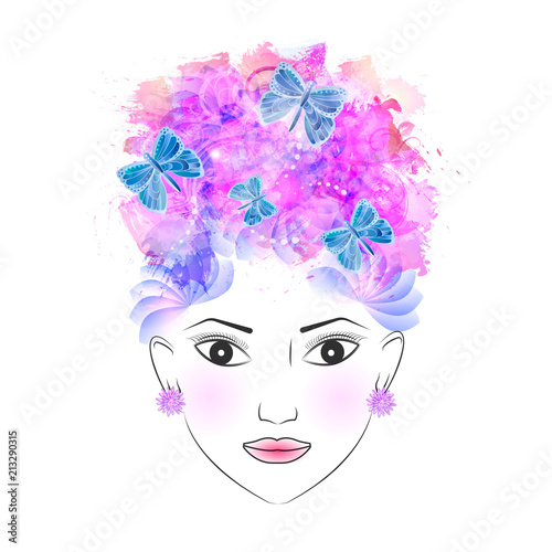 Fototapeta Naklejka Na Ścianę i Meble -  abstract girl with flowers in her hair. vector