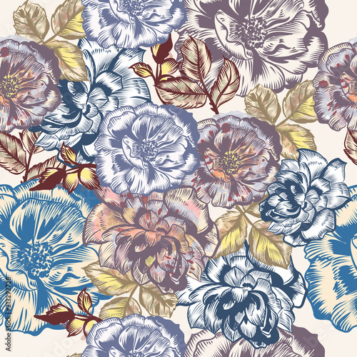 Fashion rose pattern in vintage watercolor style for design