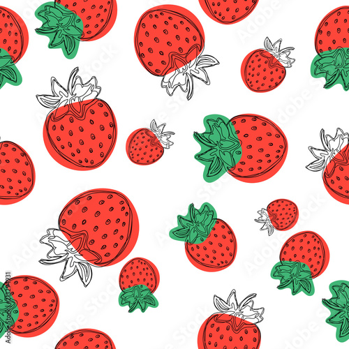Strawberry vector pattern, fruit illustration on white background, Good for wallpaper.