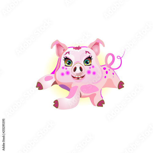 Cute pig lying  illustration cheerful. Funny pig vector