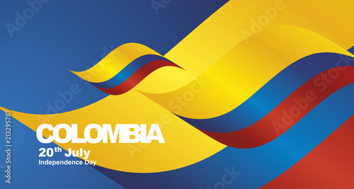 Colombia Independence Day flag ribbon landscape background