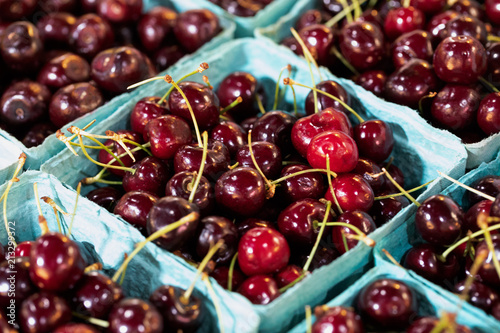 Red cherries in quart container