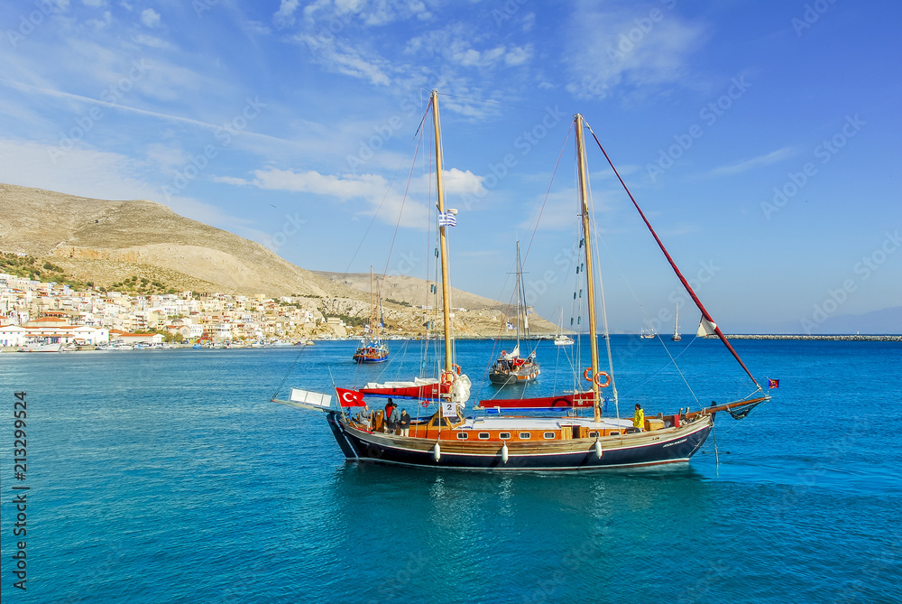 Kalymnos Island, Greece; 22 October 2010: Bodrum Cup Races, Gulet Wooden Sailboats Kalymnos Island, Greece; 22 October 2010: Bodrum Cup Races, Gulet Wooden Sailboats