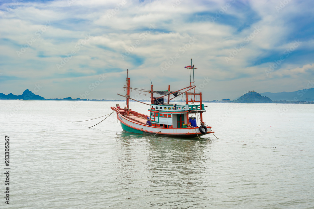 Fishing boat in Thailand at the Gulf of Thailand by South China sea.
