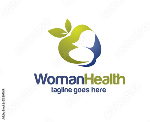 apple with woman silhouette for health and diet logo vector