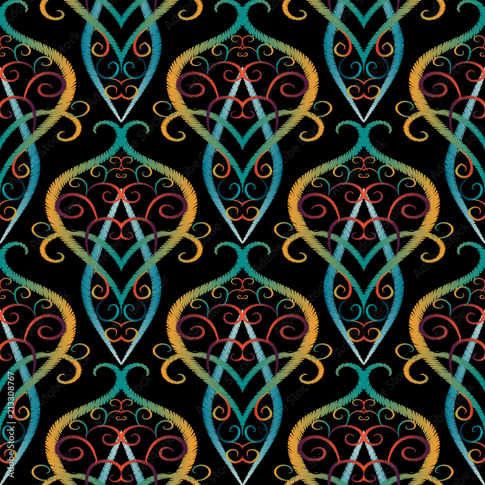 Vintage embroidery floral vector seamless pattern.