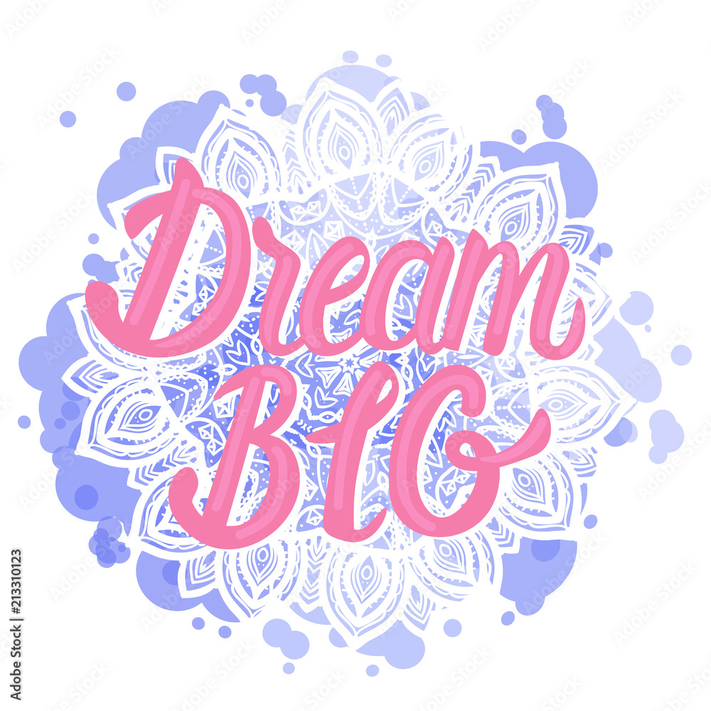 Vector Dream BIG card. Cute mandala pattern on a watercolor background.