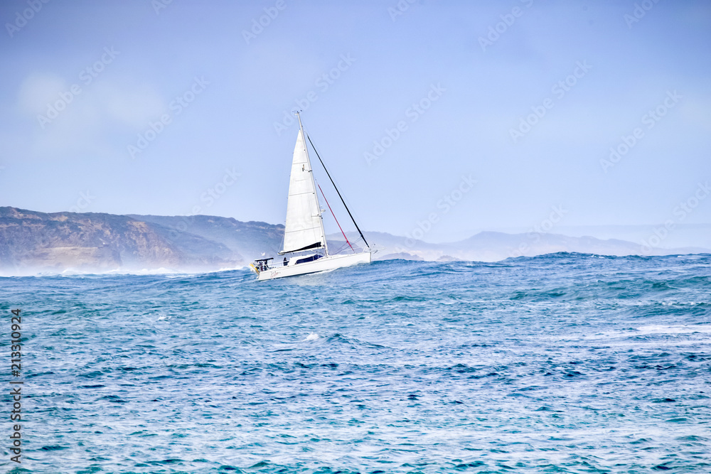 Yacht sailing in windy weather