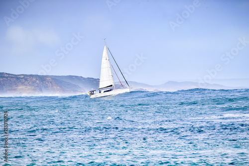Yacht sailing in windy weather