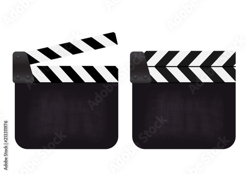 Clapperboard - movie clapper vector. open blank black clapper board for the action scene or filming and shooting movie. Cinéma. Filmklappe geöffnet und leer.