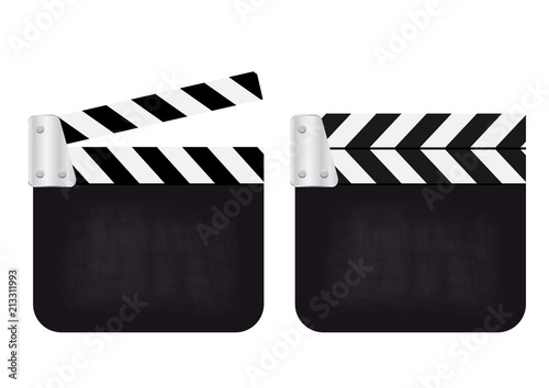 Clapperboard - movie clapper vector. open blank black clapper board for the action scene or filming and shooting movie. Cinéma. Filmklappe geöffnet und leer.