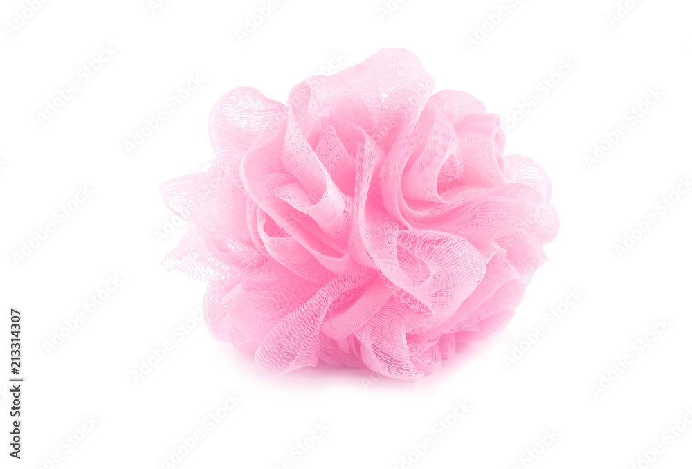 Bath sponge Pink isolated on a white background, used for scrub bath, with clipping path.
